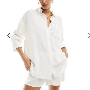 4th and Reckless Oversized Linen Mix Shirt in White